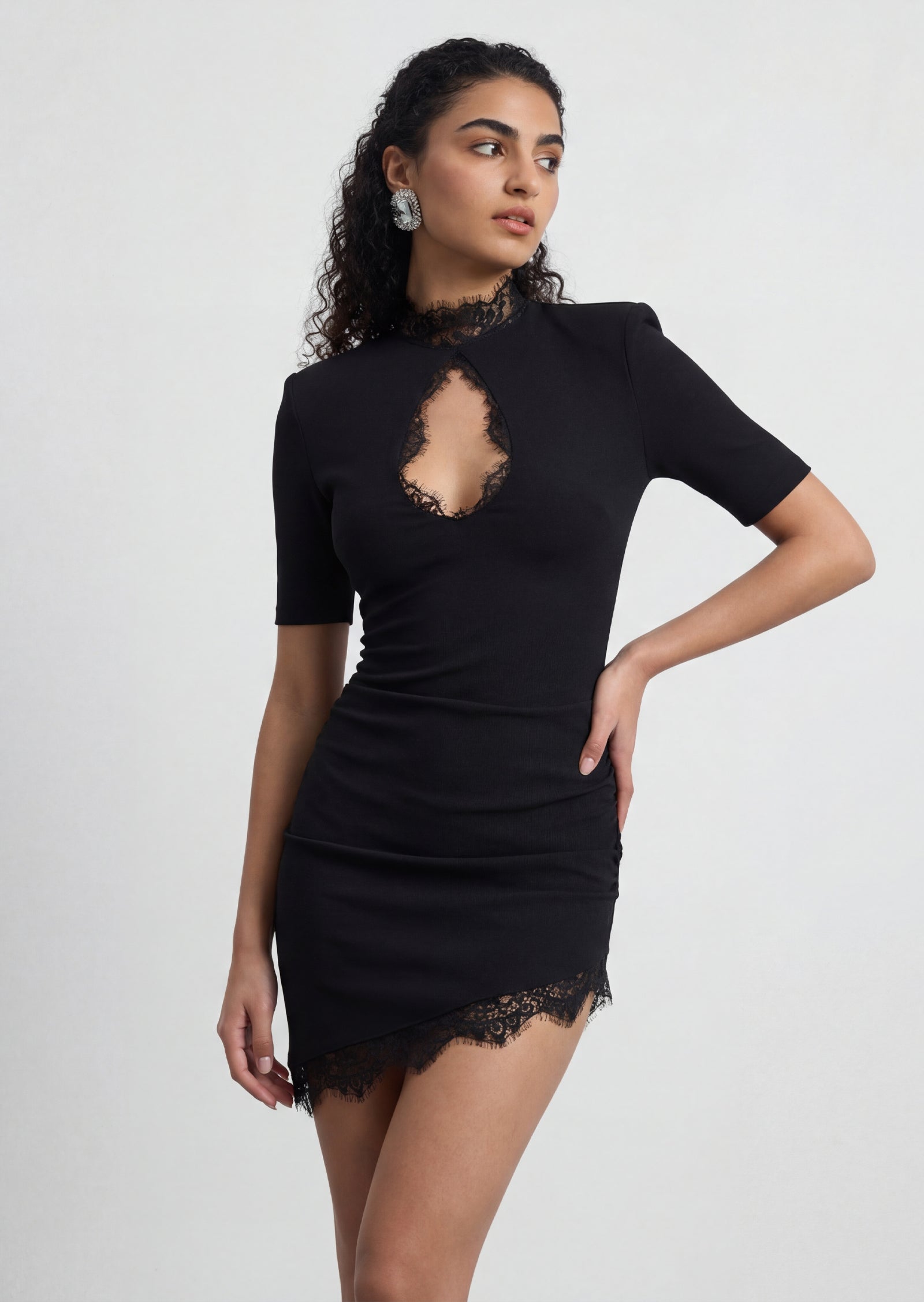 Amaya Black Lace Cut Out Mini Dress