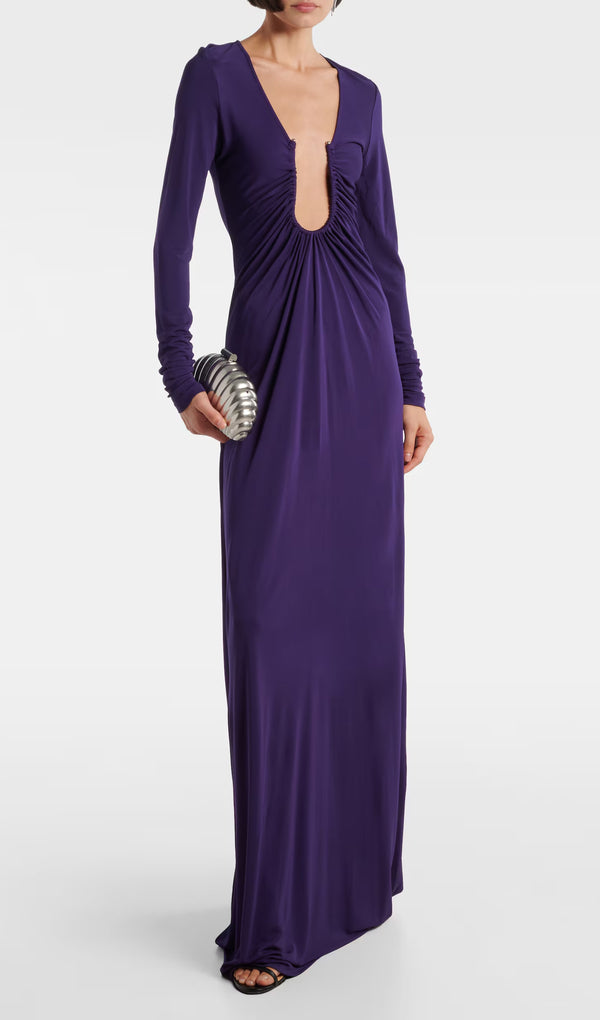 Arced Palm Cutout Gathered Maxi Dress