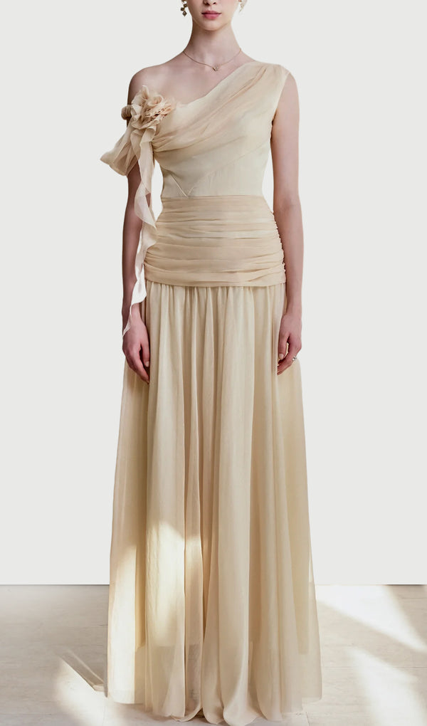 Asymmetric Draped One Shoulder Maxi Dress