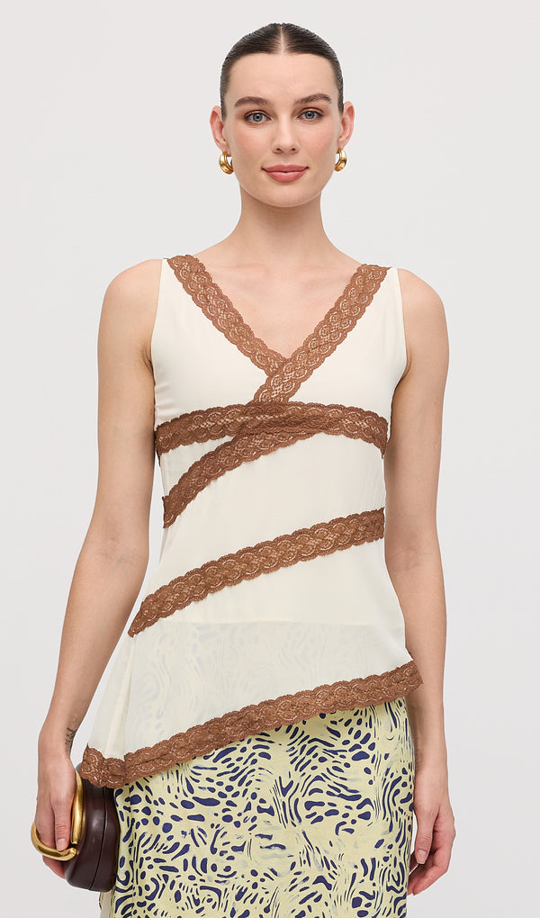 Asymmetric Lace Panel Top