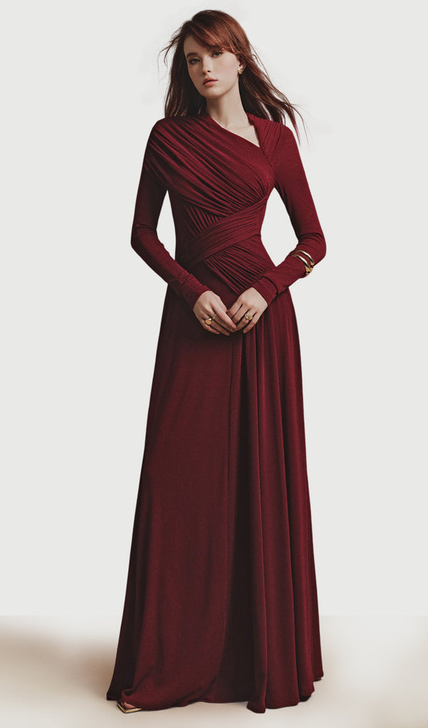 Asymmetric Long Sleeve Maxi Dress