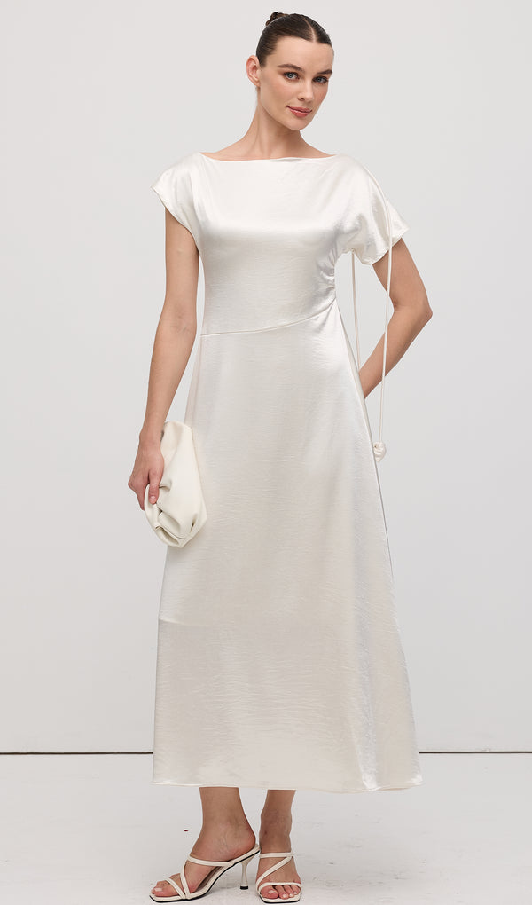 Asymmetric Short sleeve Satin Midi Dress