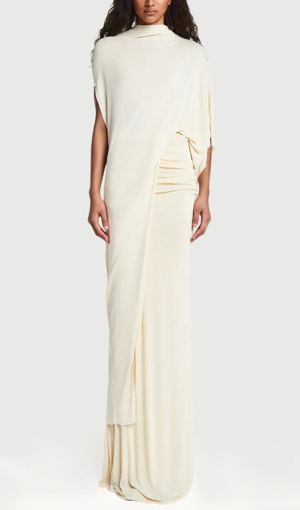 Asymmetrical Blouse & Maxi Skirt With Draped Set