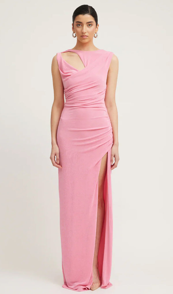 Asymmetrical Drape Cutout Split Maxi Dress