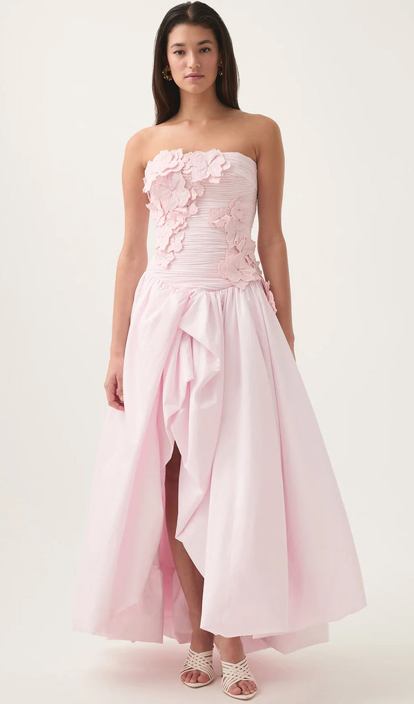 Asymmetrical Off Shoulder Bubble Hem Maxi Dress