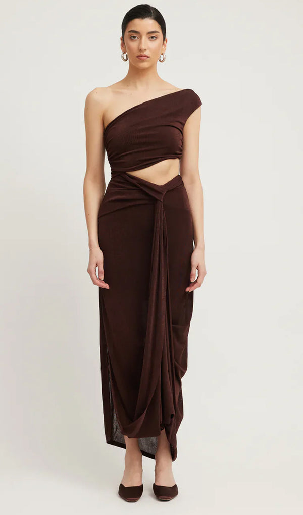 Asymmetrical Waist Cutout Midi Dress
