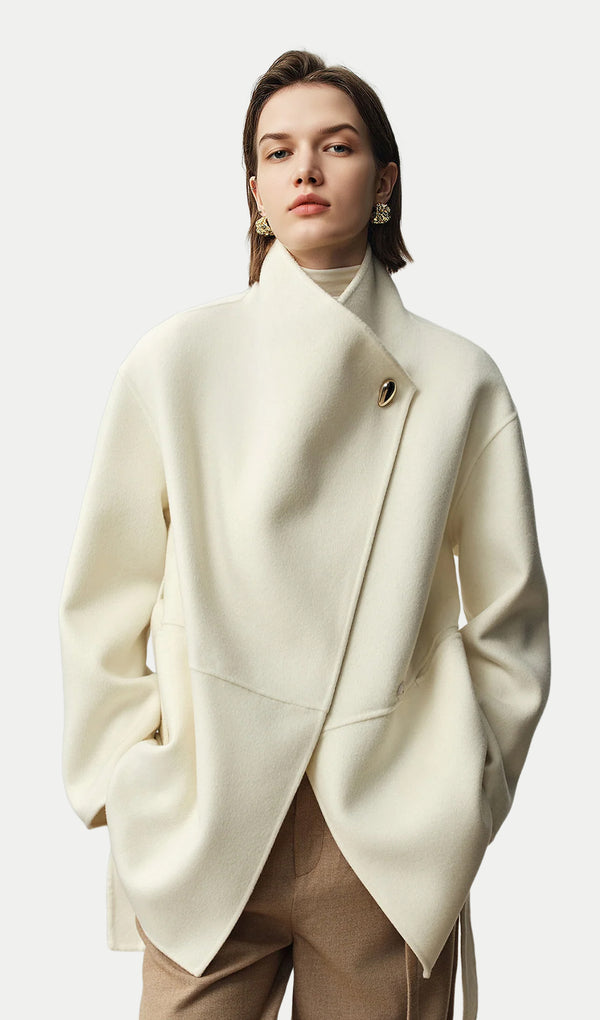 Asymmetrical Woo Cashmere Belted Coat