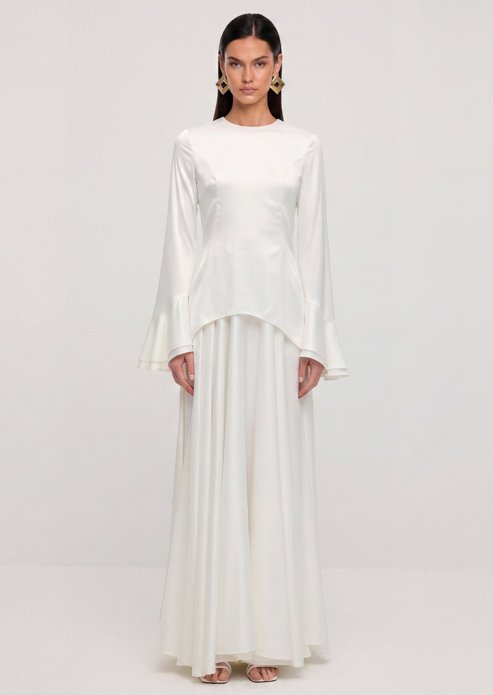 Asymmetrical Draped Bodice Ruffle Maxi Dress