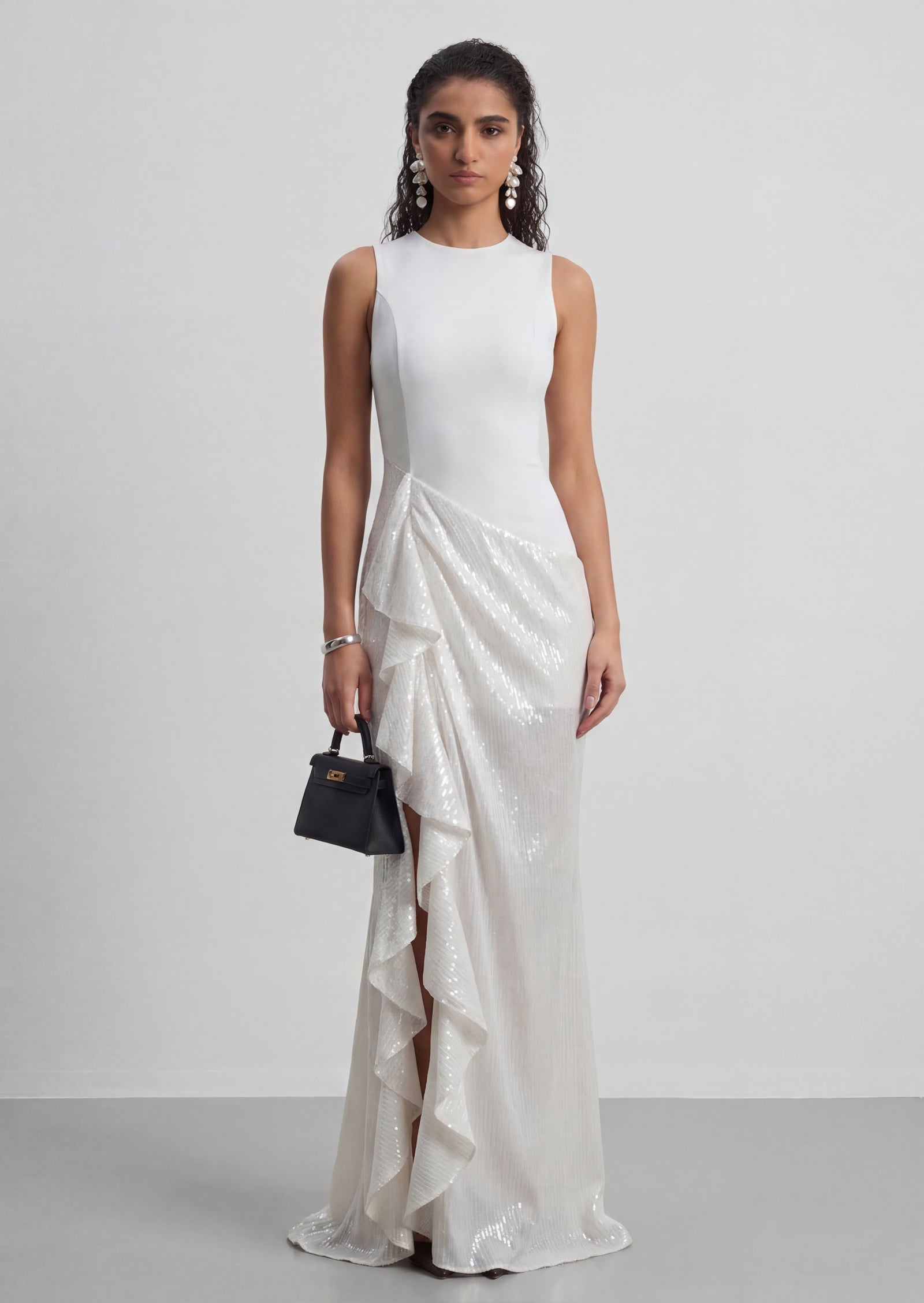 Asymmetry Maxi Dress With Sheer Skirt