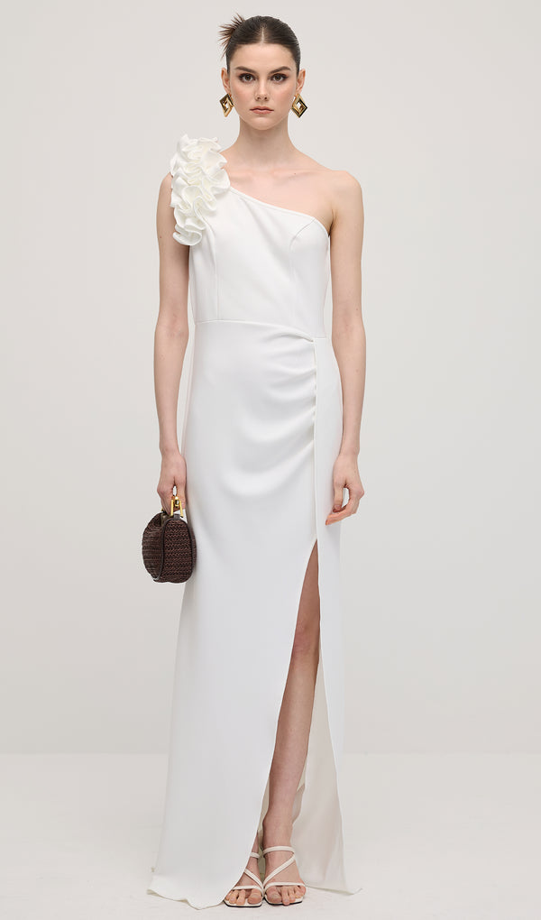 فستان ماكسي أنيق بدون أكتاف - أزرق فاتح 