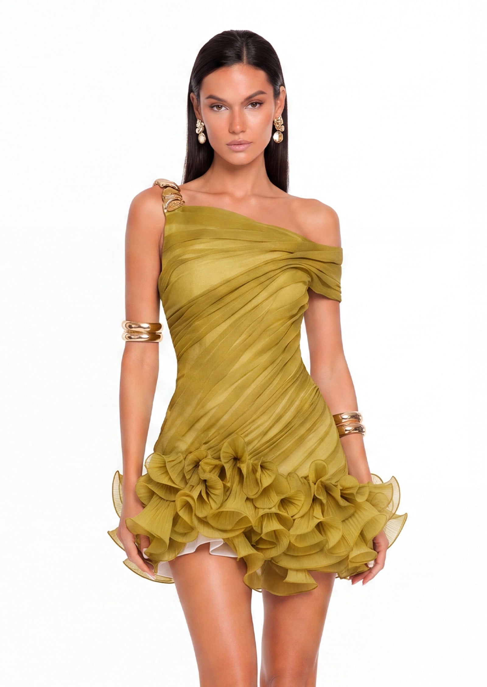 Midikleid in A-Linie mit Blumenmuster und Laternenärmeln