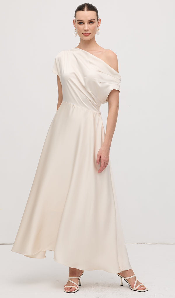 Asymmetry Satin Lace Up Maxi Dress