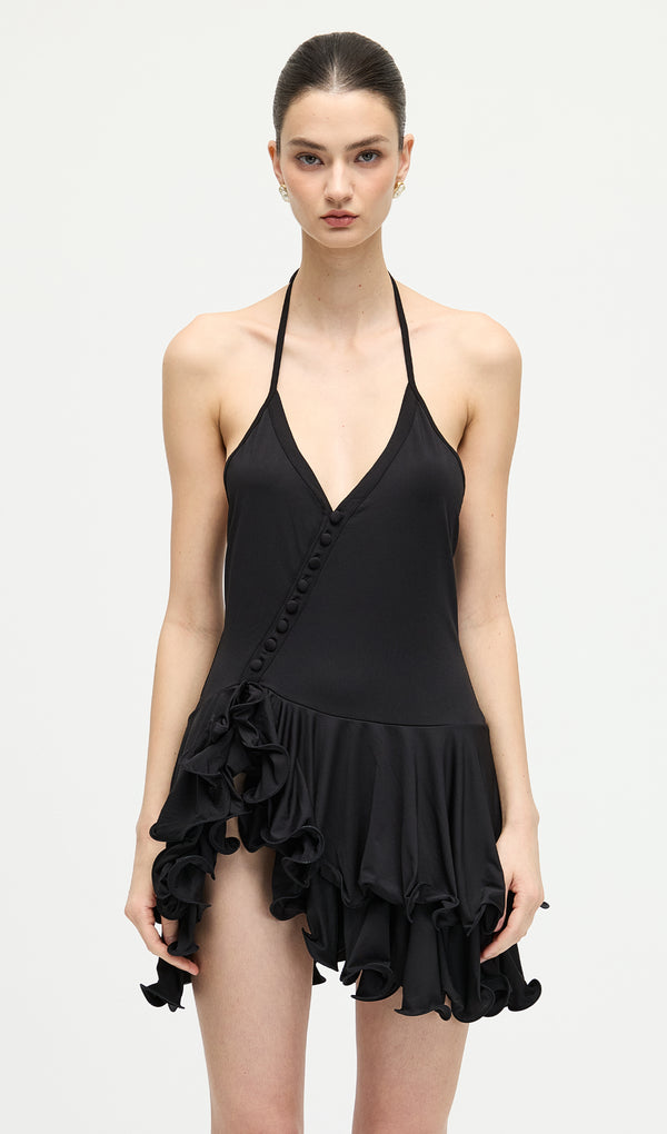 Asymmetry Strapless Ruffle Mini Dress