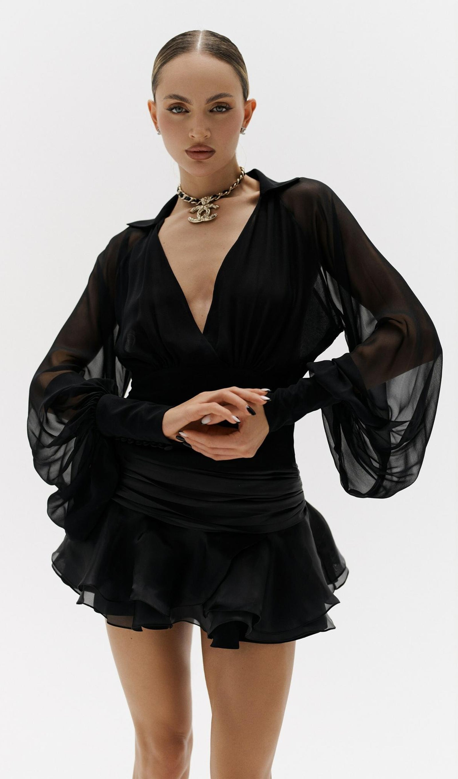Midikleid in A-Linie mit Blumenmuster und Laternenärmeln