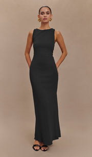 Asymmetrical Scuba Jersey Maxi Dress Black（Final Sale）