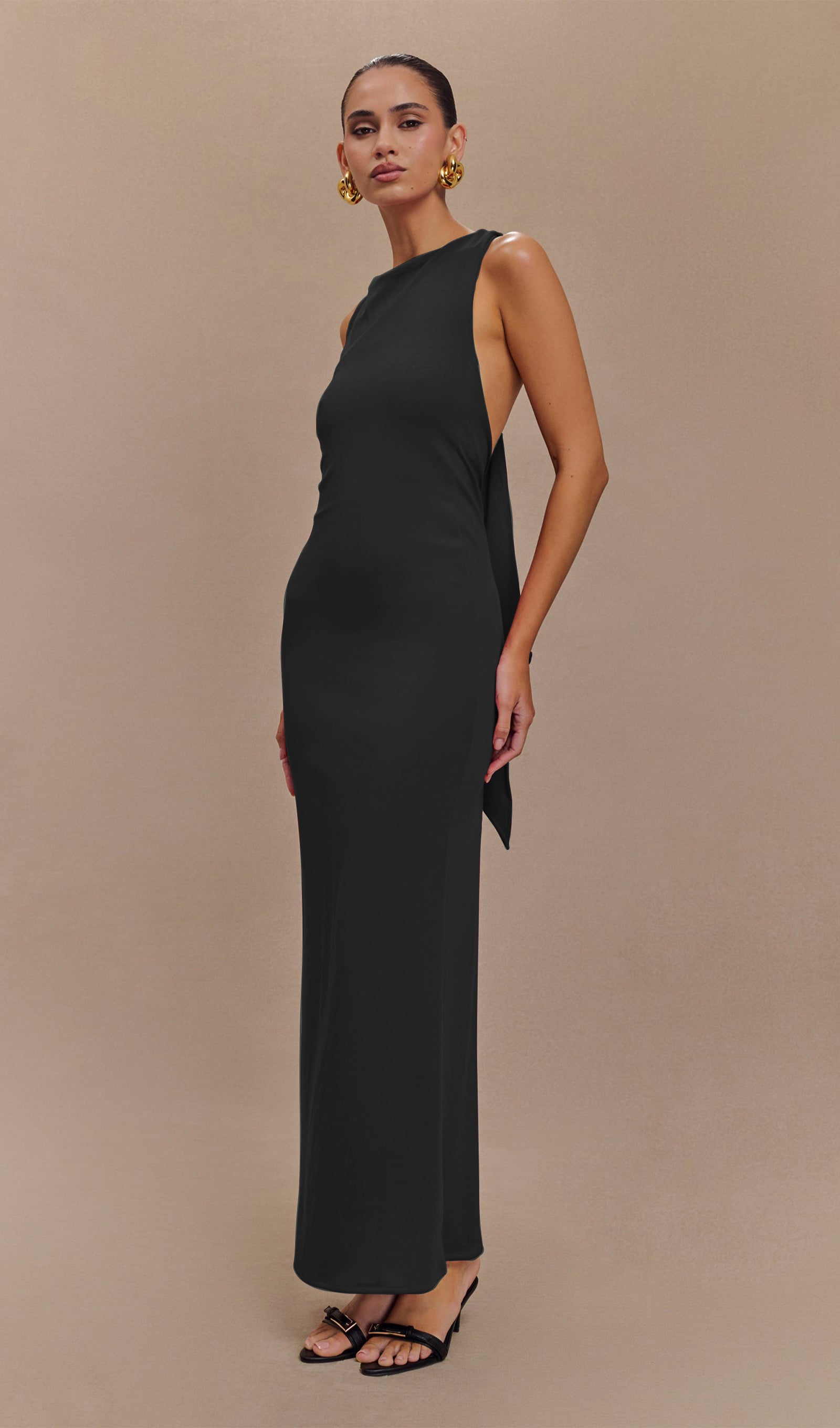 Asymmetrical Scuba Jersey Maxi Dress Black（Final Sale）