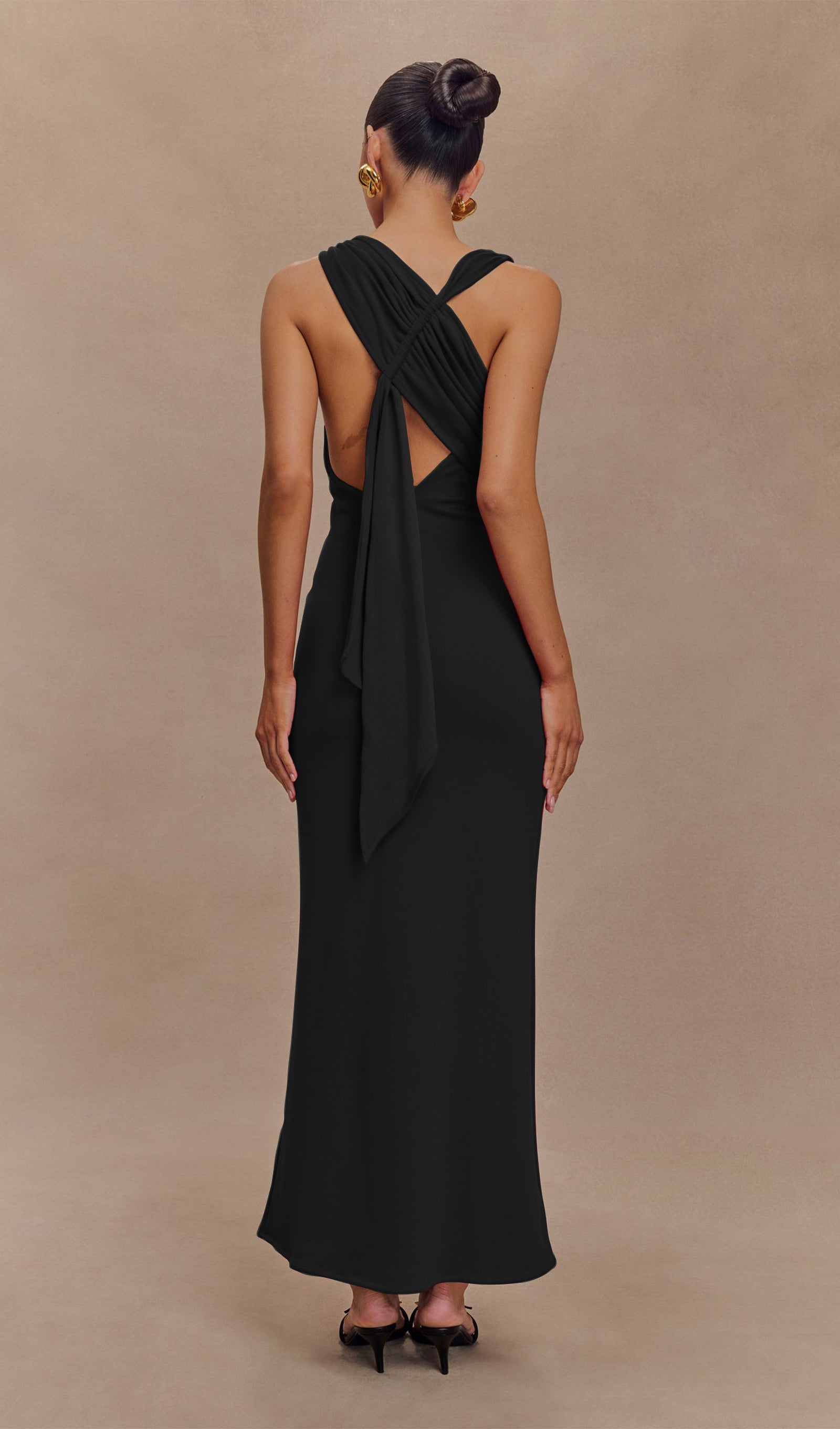 Asymmetrical Scuba Jersey Maxi Dress Black（Final Sale）
