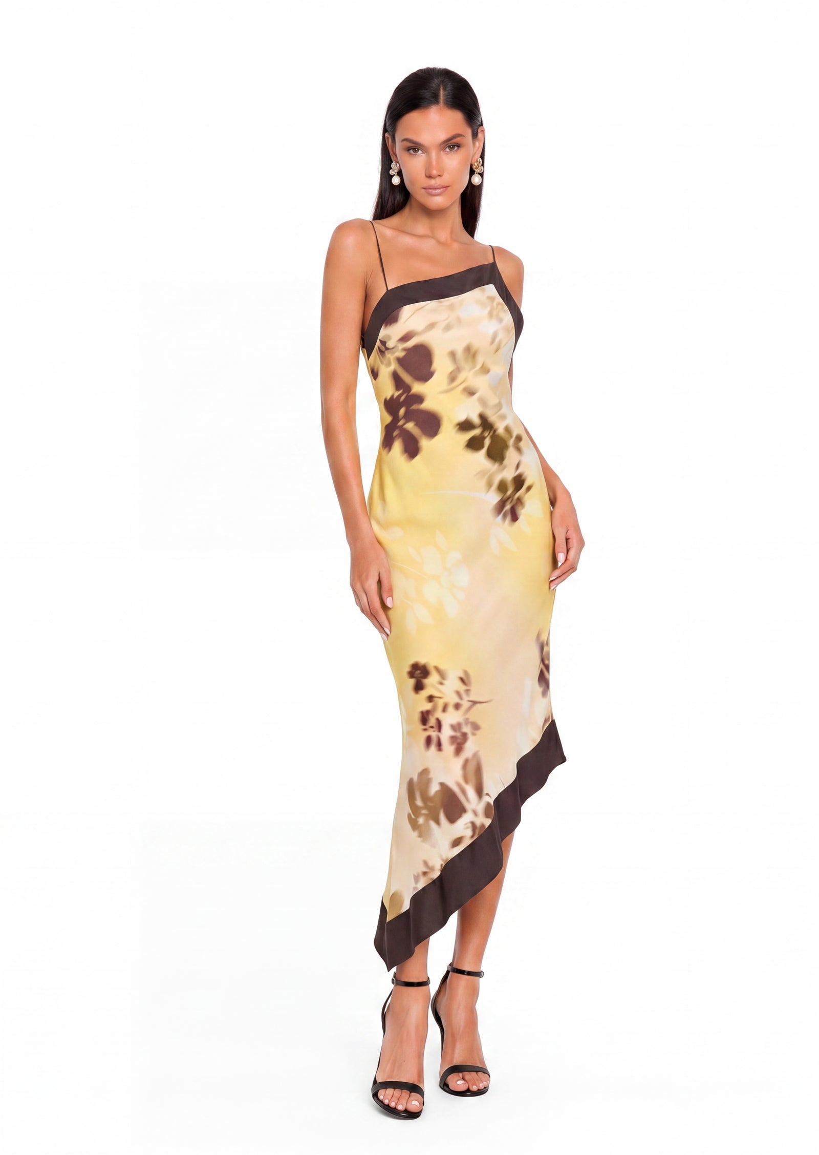 Midikleid in A-Linie mit Blumenmuster und Laternenärmeln