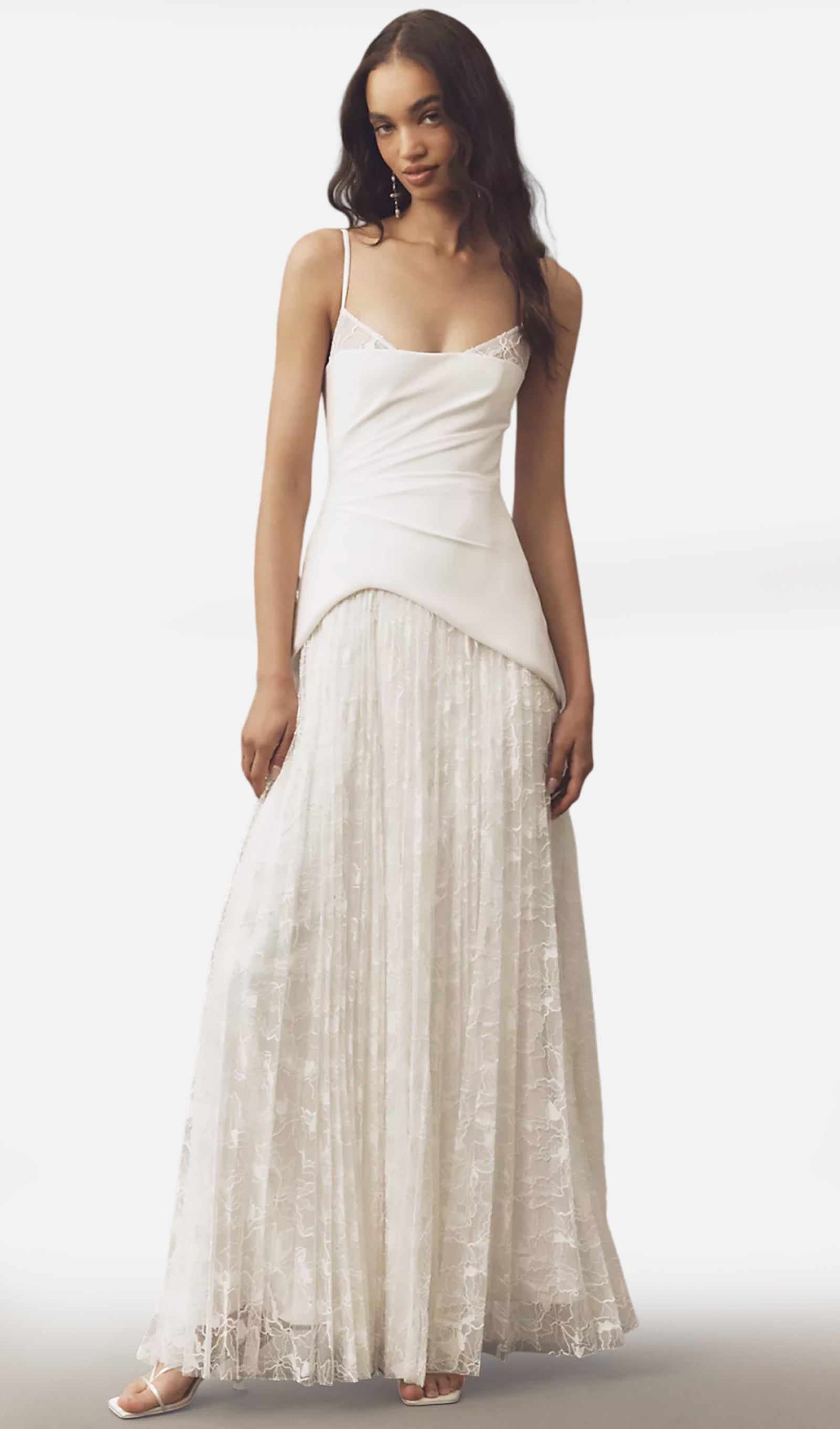 Bandeau Pleated Gown In White