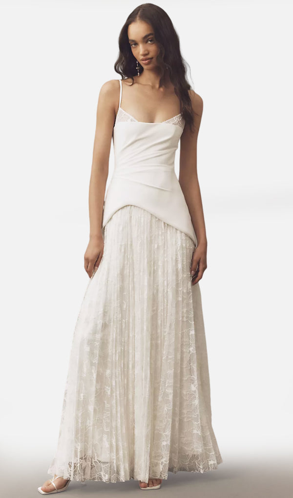 Bandeau Pleated Gown In White