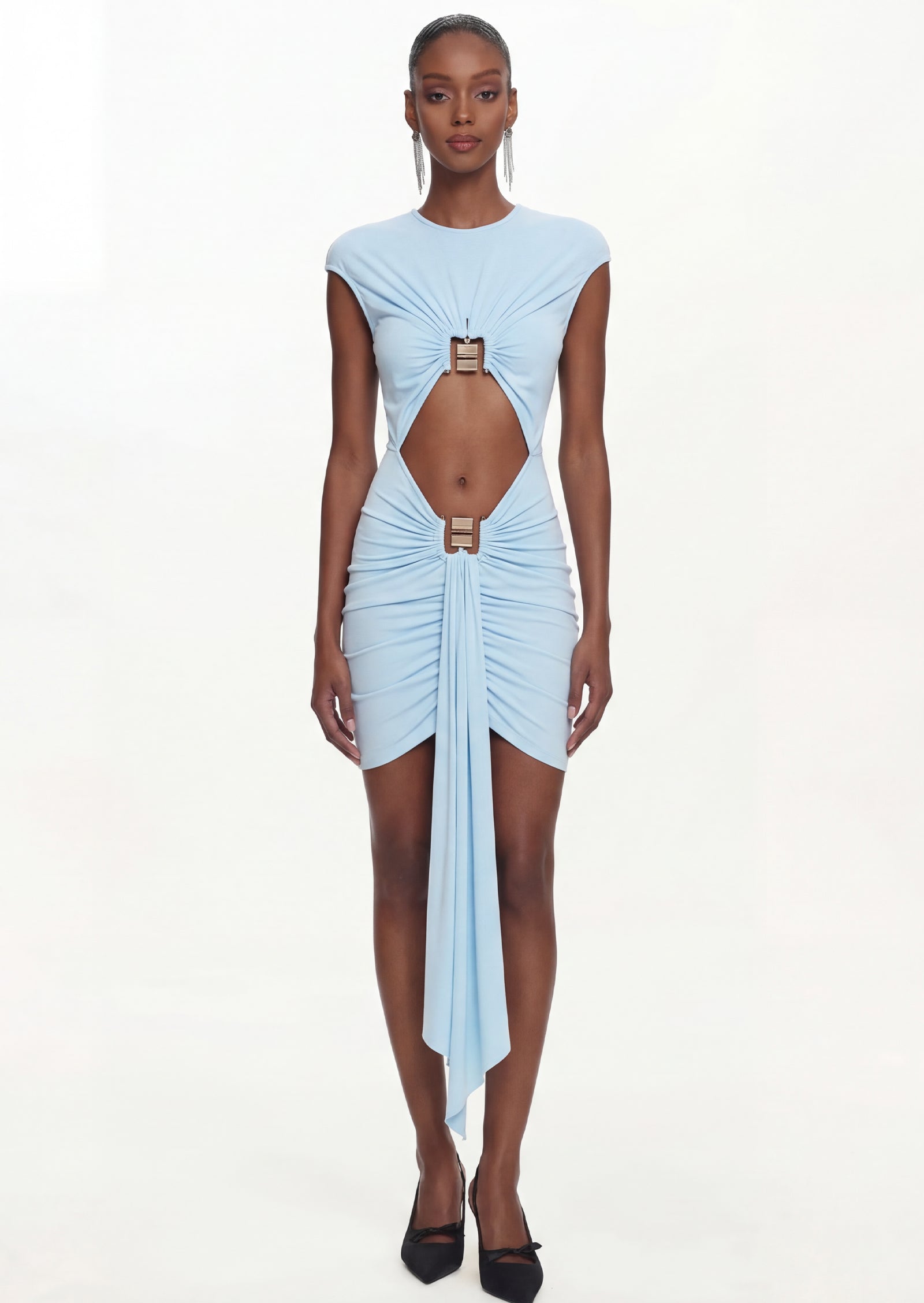 Midikleid in A-Linie mit Blumenmuster und Laternenärmeln