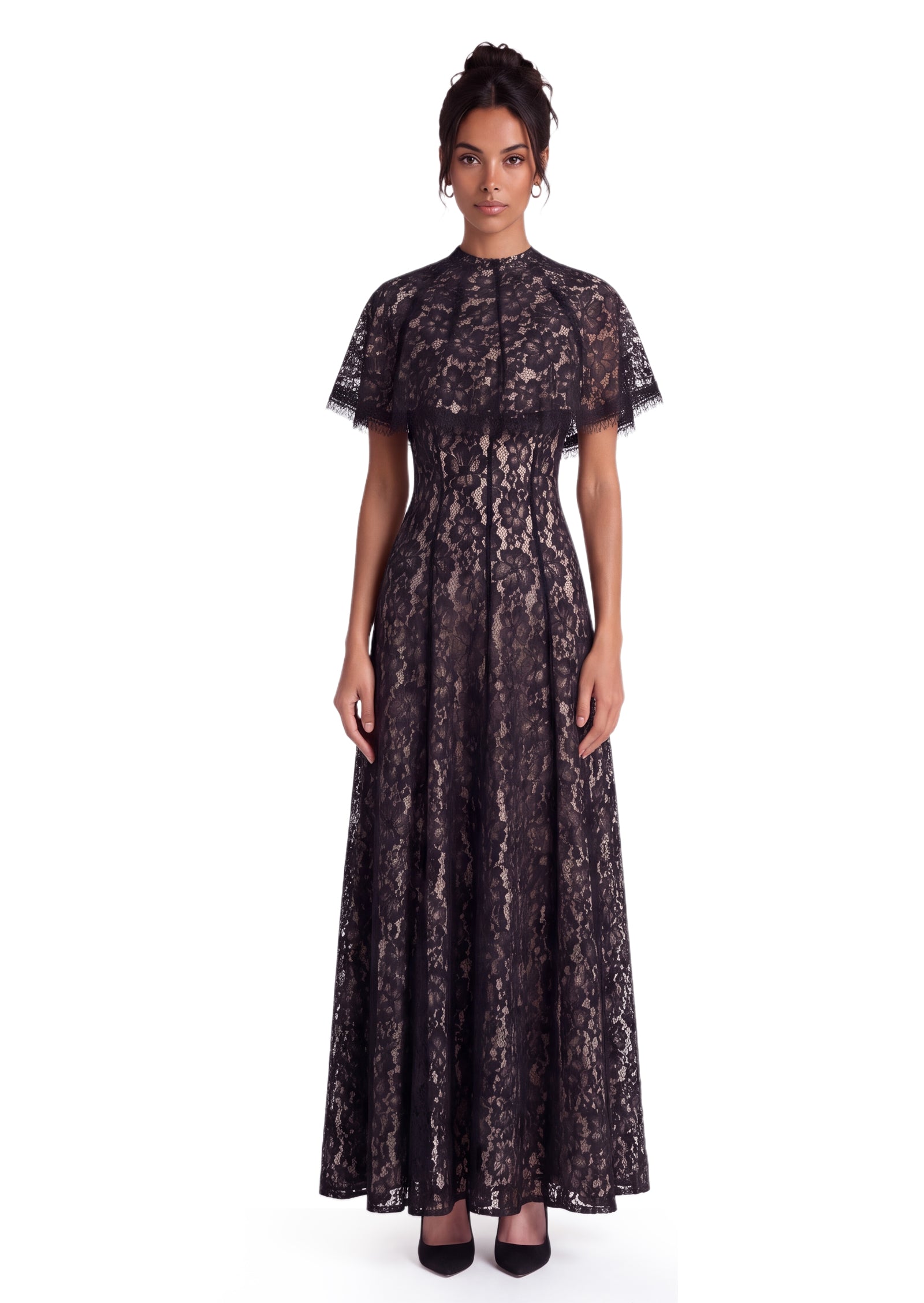 Midikleid in A-Linie mit Blumenmuster und Laternenärmeln