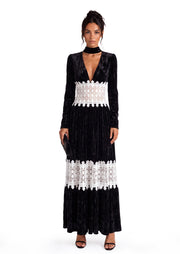 Bamina Lace Velvet Maxi Dress In Black