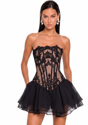 Bachué Corset Lace Mini Dress In Black