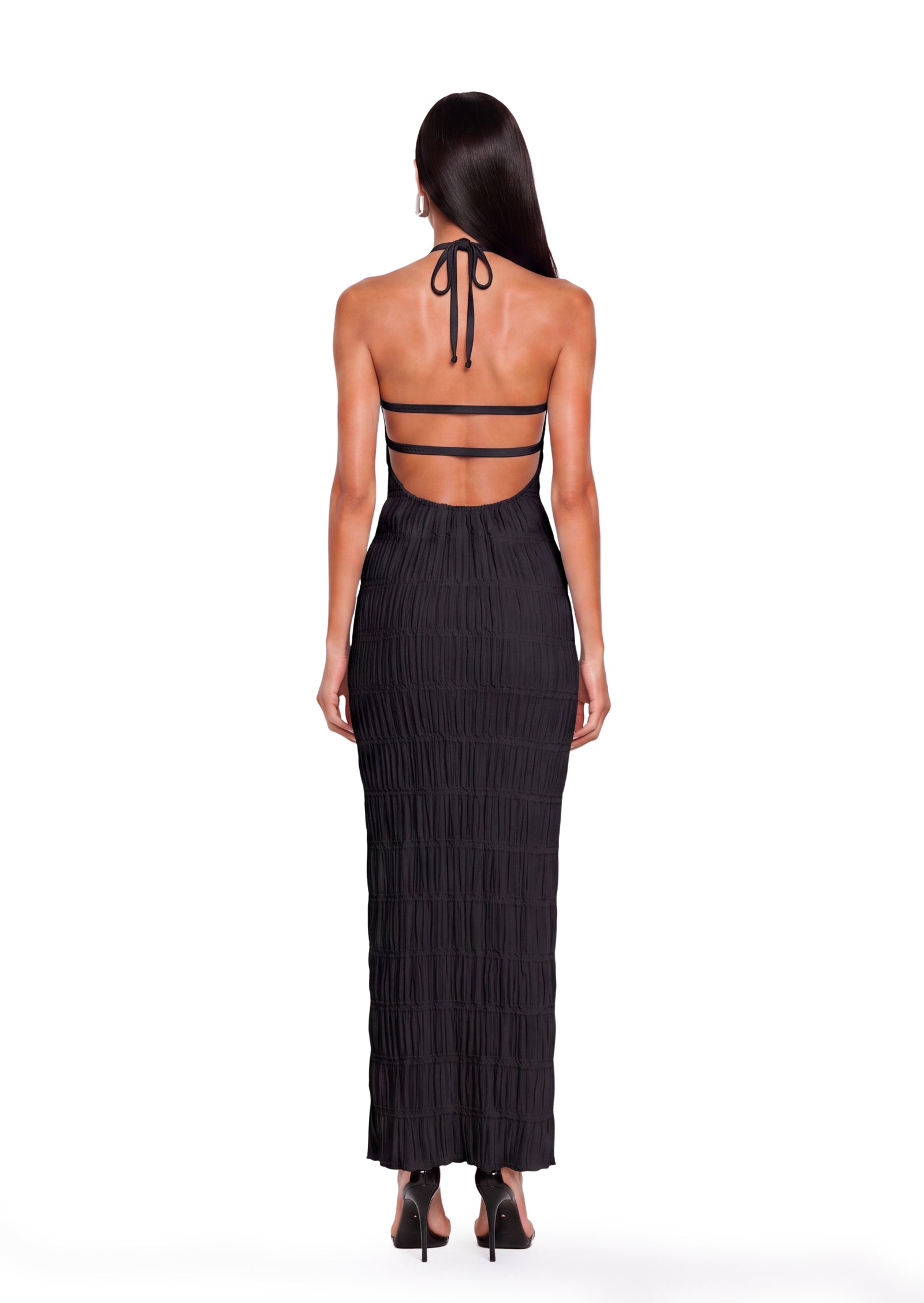 Aullie Halter Textured Maxi Dress In Black