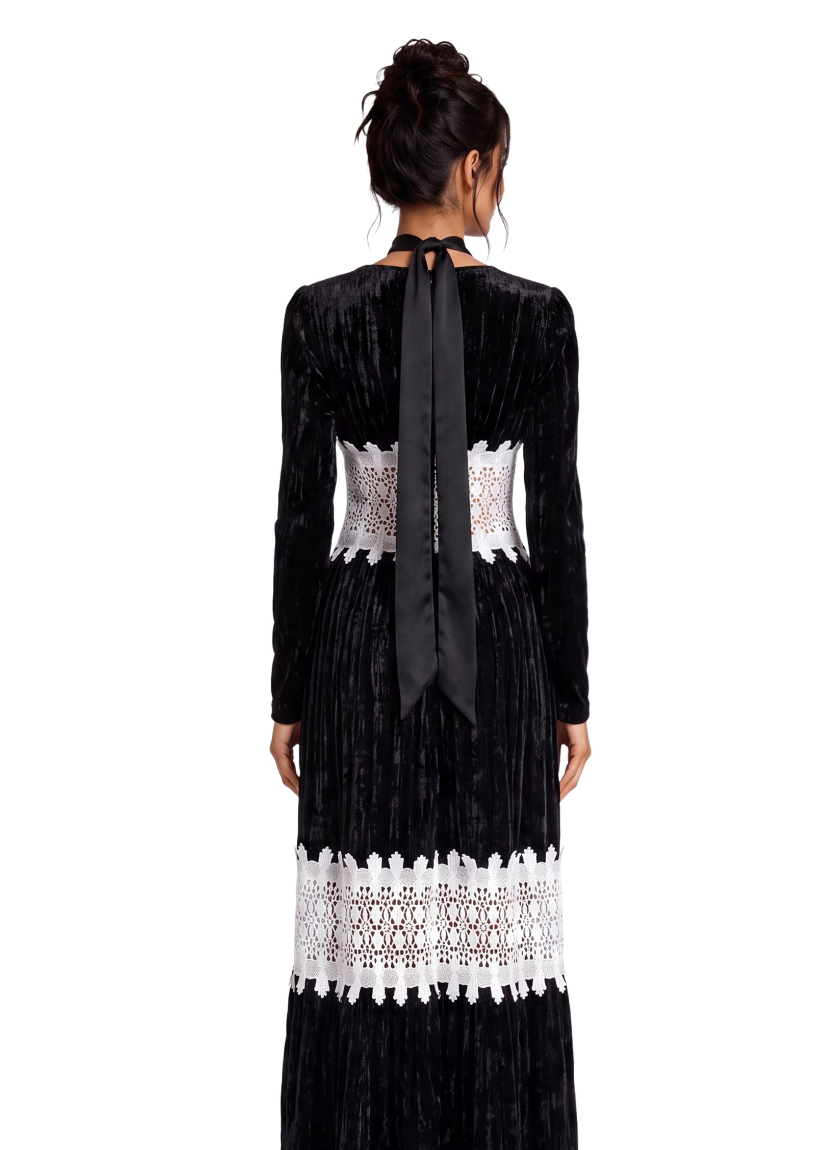 Bamina Lace Velvet Maxi Dress In Black