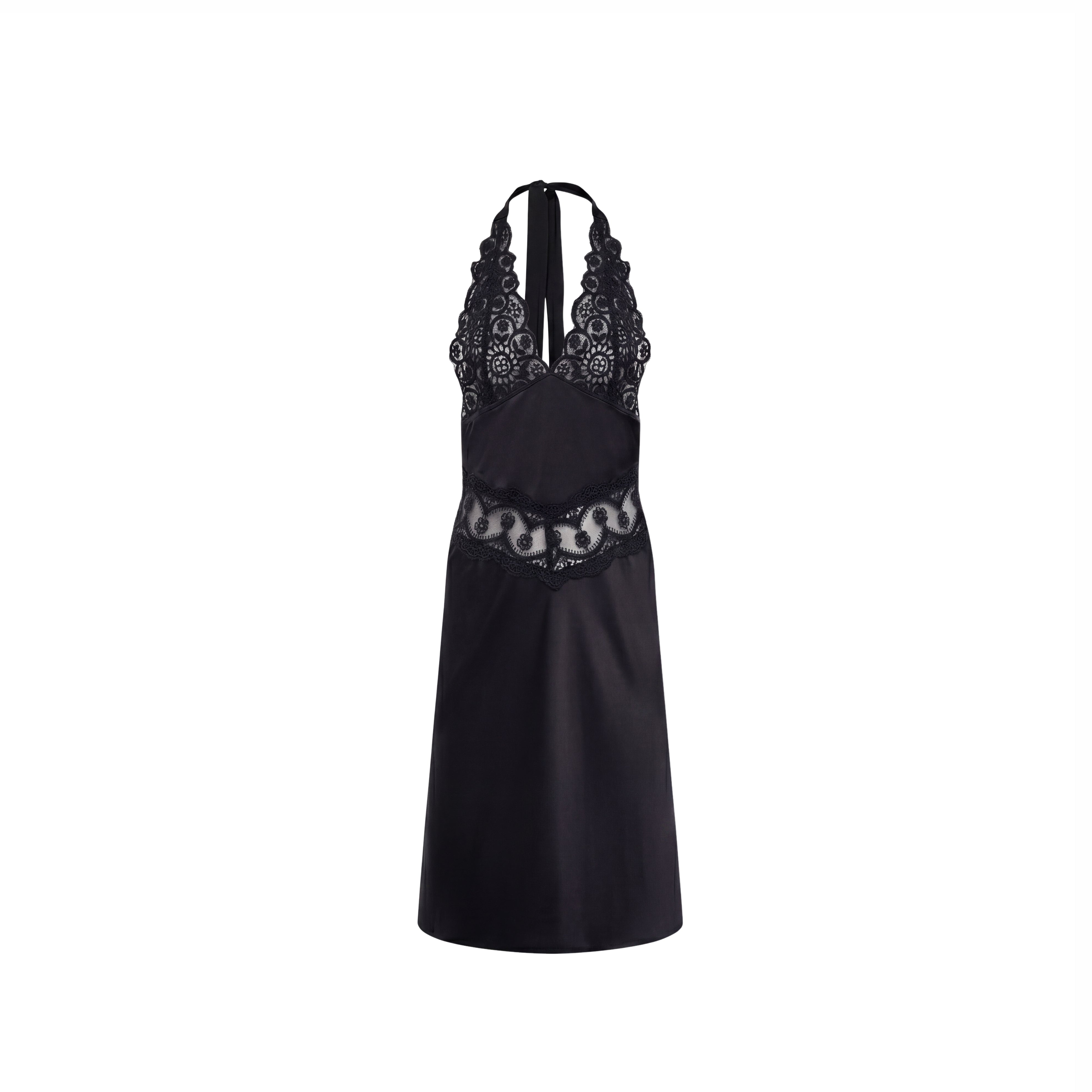 Fanta Satin Midi Dress With Lace In Black