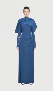 فستان ماكسي غير متماثل مع طيات عند الكتف 