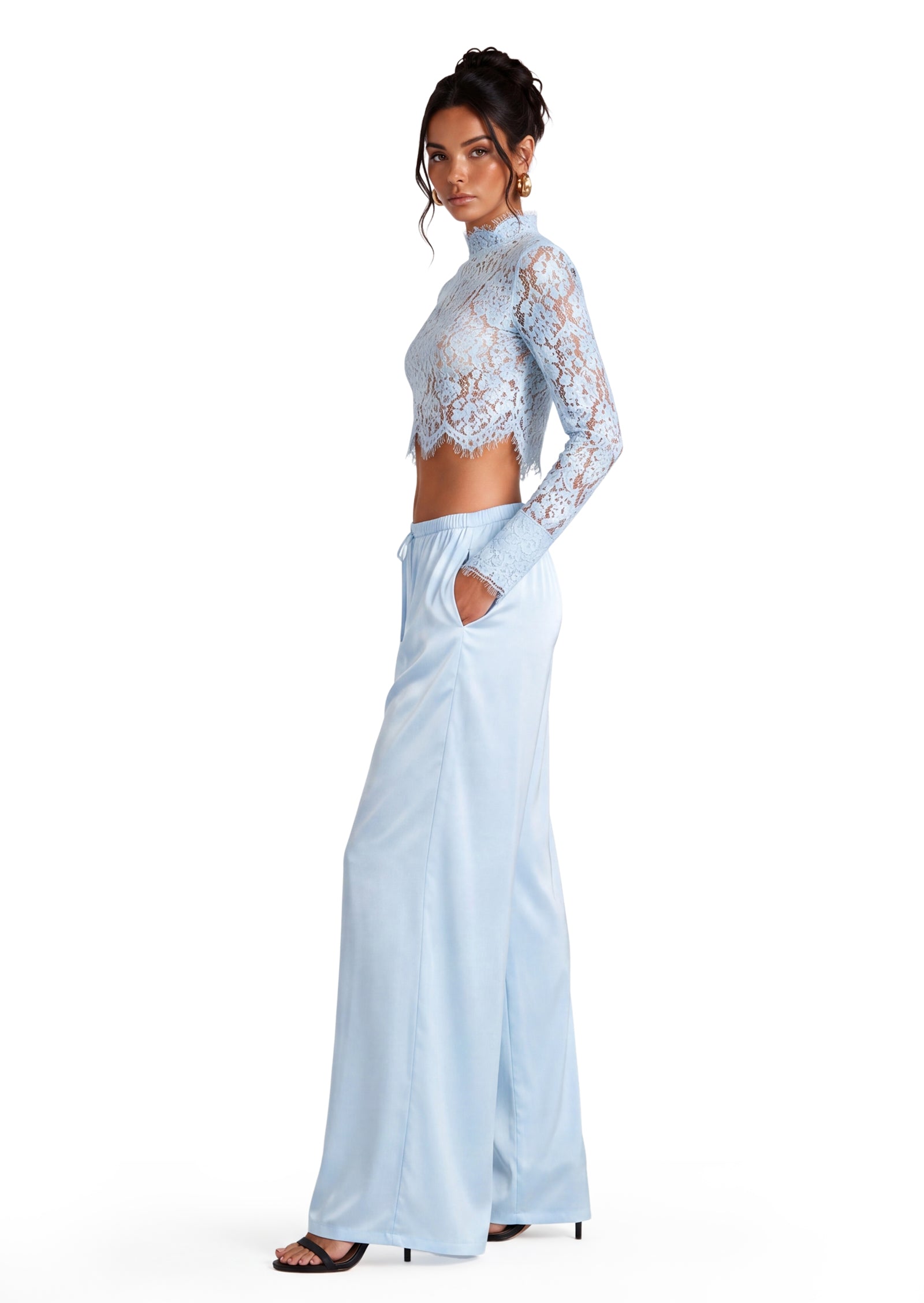 Midikleid in A-Linie mit Blumenmuster und Laternenärmeln