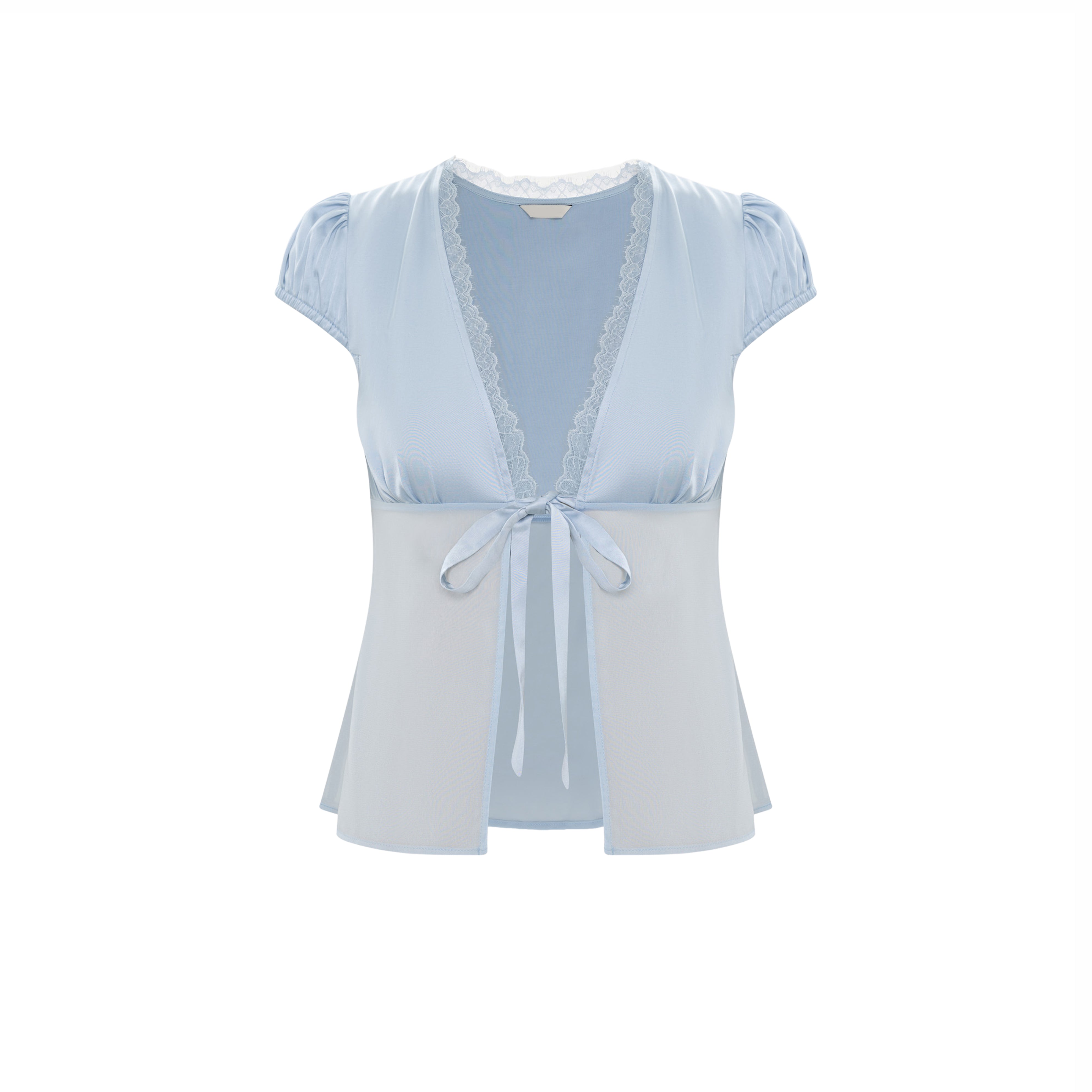 Satin Top With Ties In Baby Blue