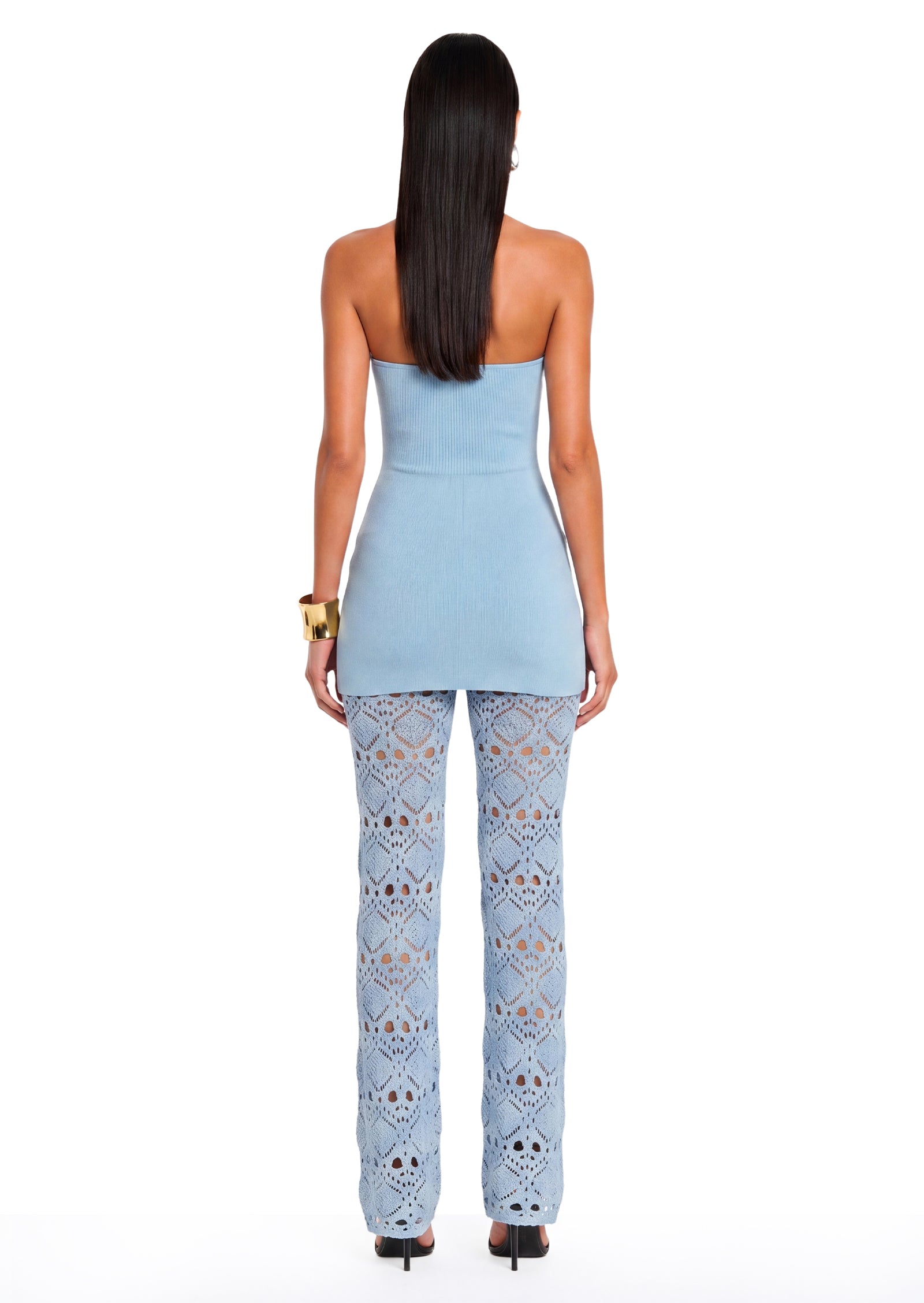 Bandage Knit Top & Crochet Knit Pants In Blue (Final Sale)