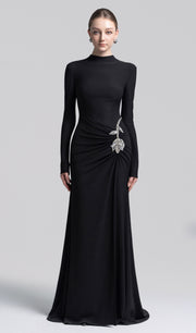 Midikleid in A-Linie mit Blumenmuster und Laternenärmeln