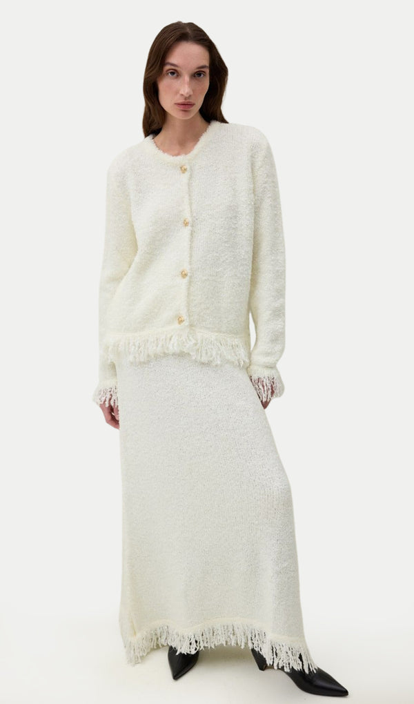 Boucle Top &  Maxi Skirt Set With Fringe