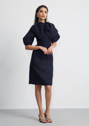 Midikleid in A-Linie mit Blumenmuster und Laternenärmeln