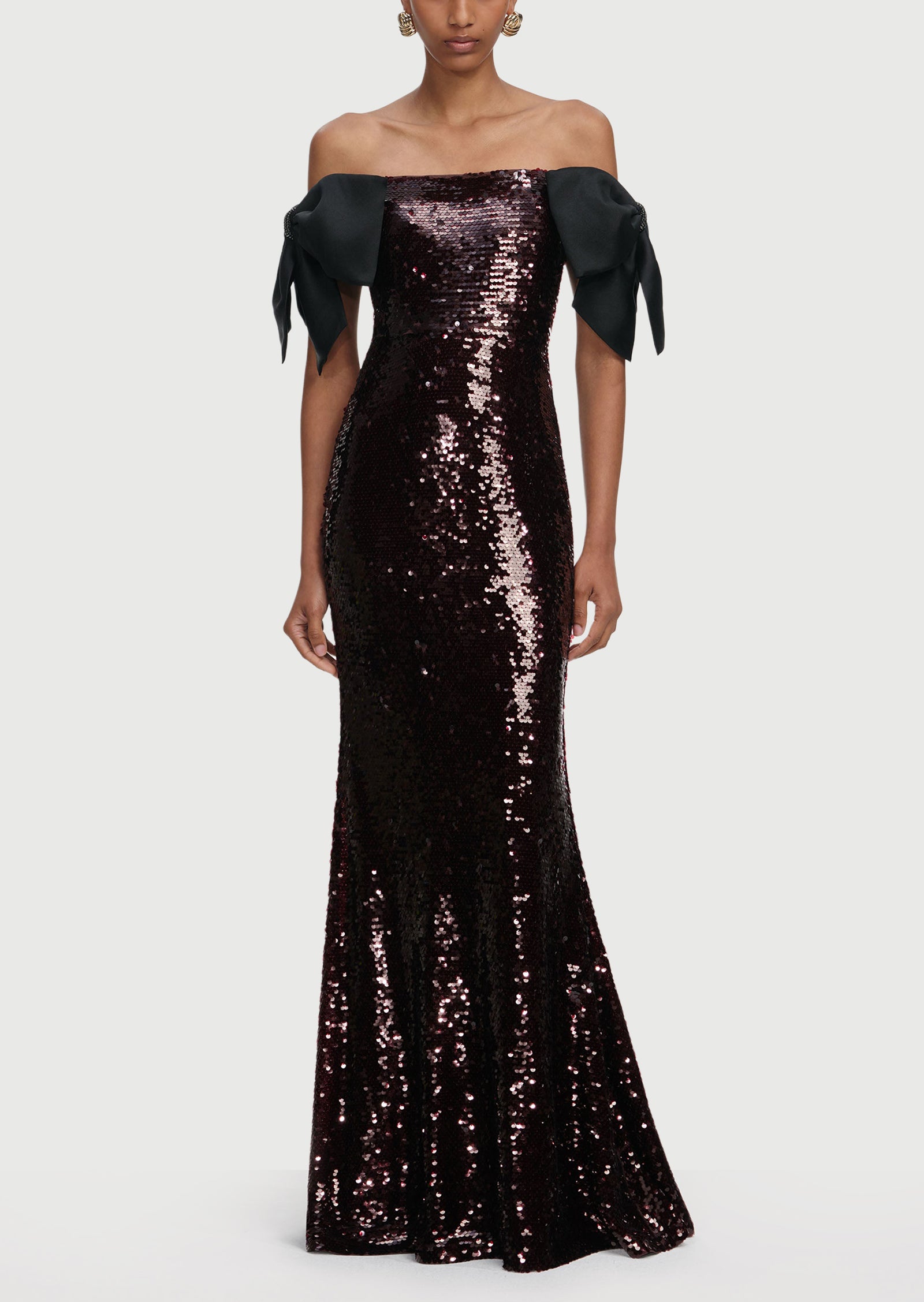 Brown Sequin Bow Maxi Dress