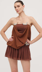 Midikleid in A-Linie mit Blumenmuster und Laternenärmeln