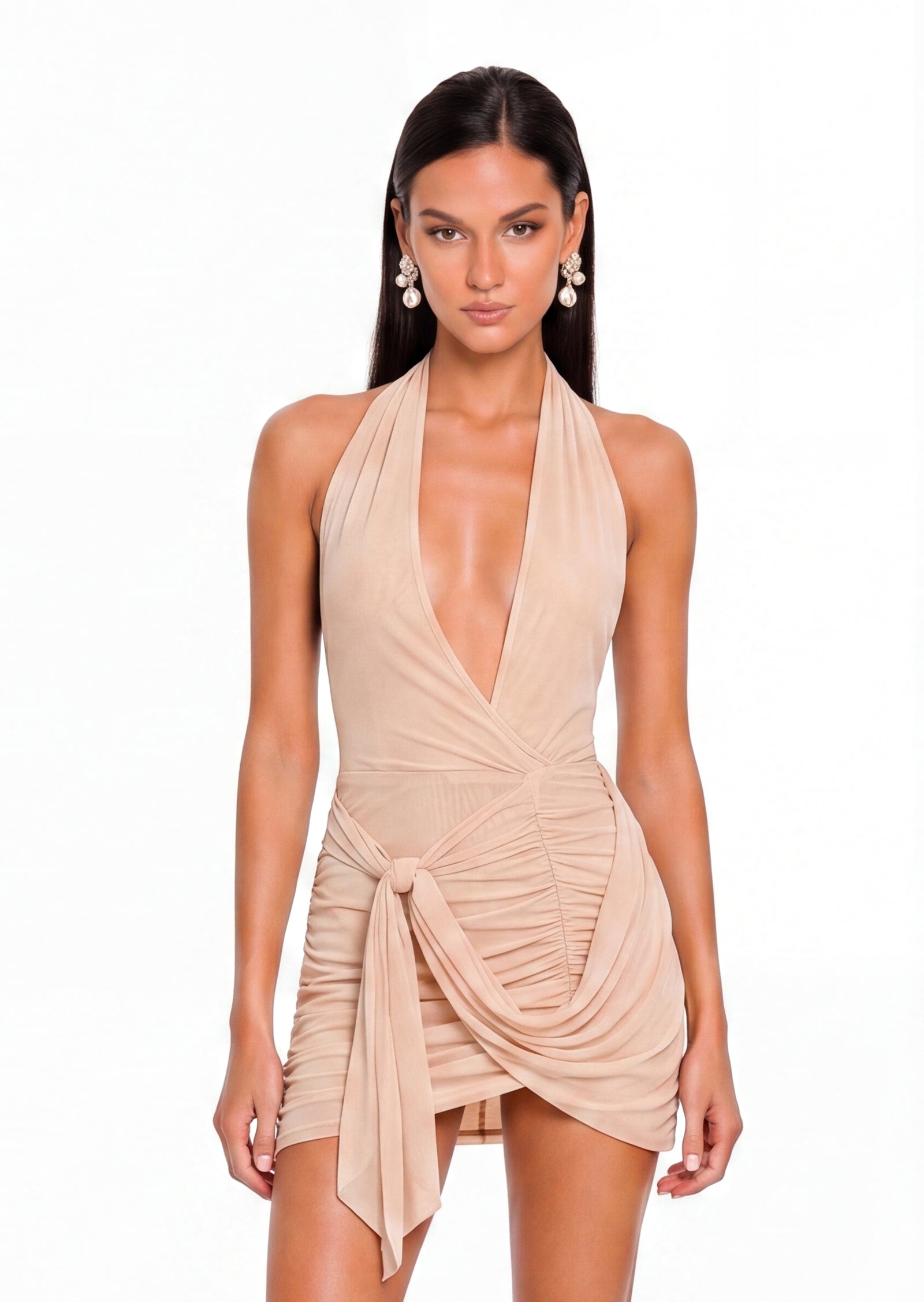 Caia Halter Stretch Mesh Mini Dress