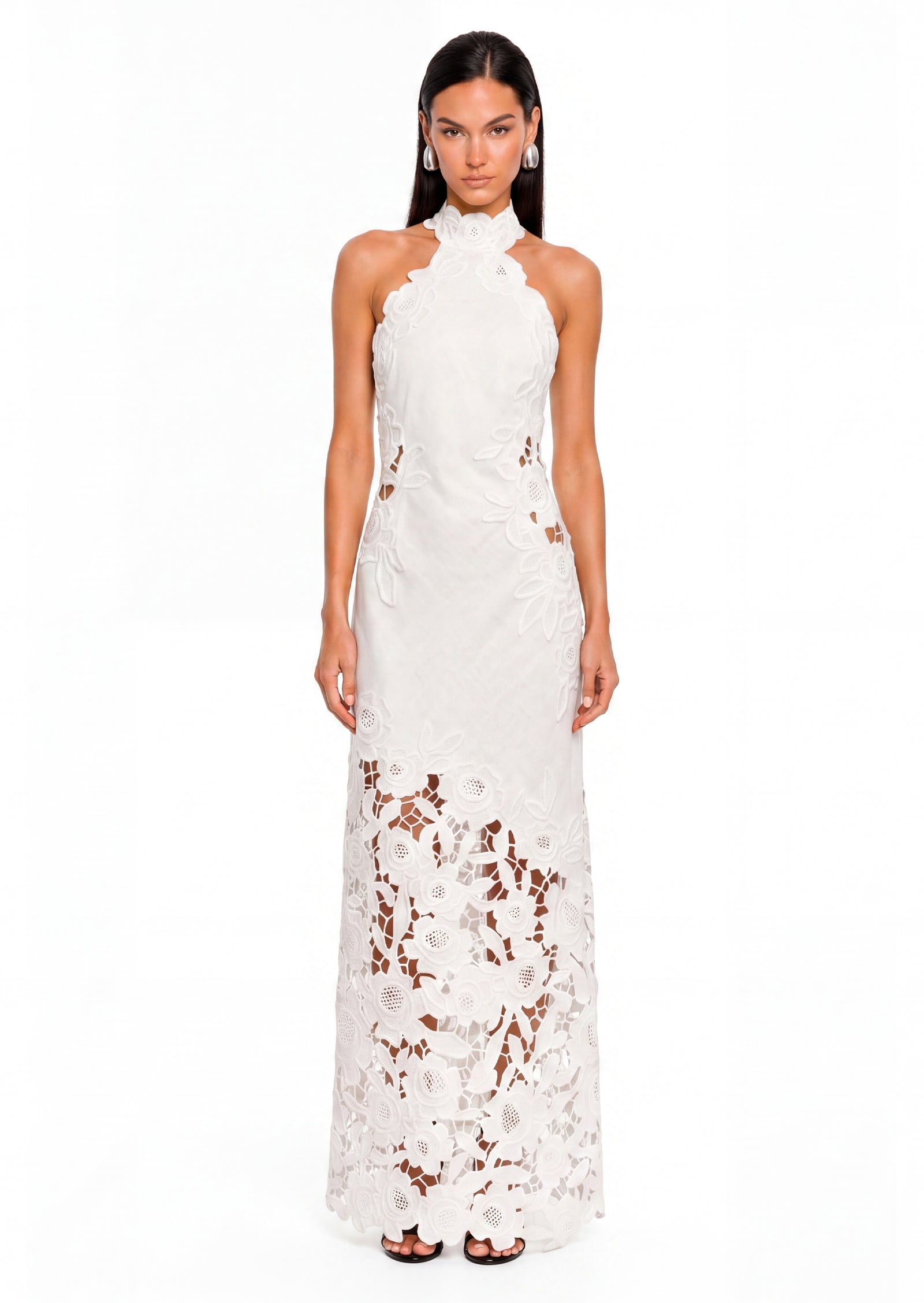 Catharine Floral Embroidery Maxi Dress In White