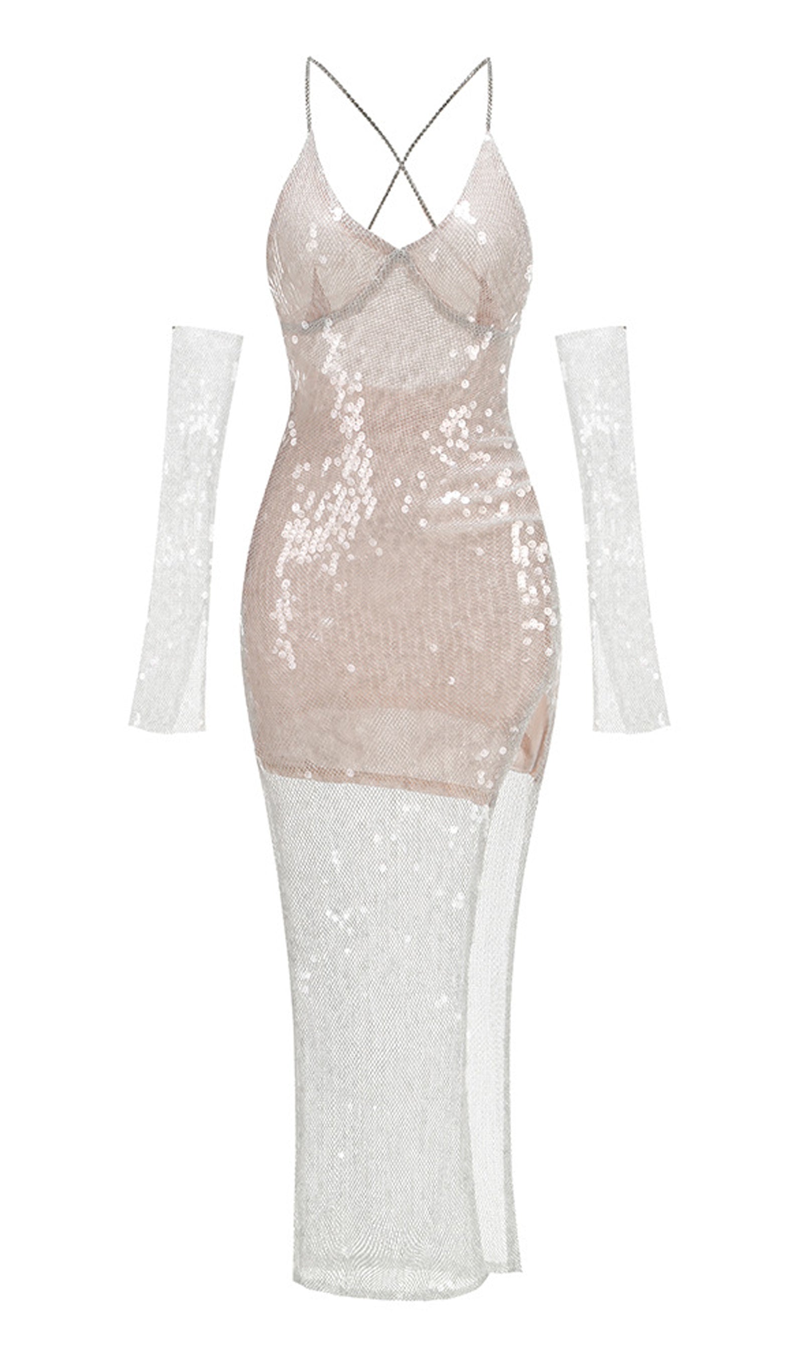 Chain Strap Backless Slit Maxi Dress