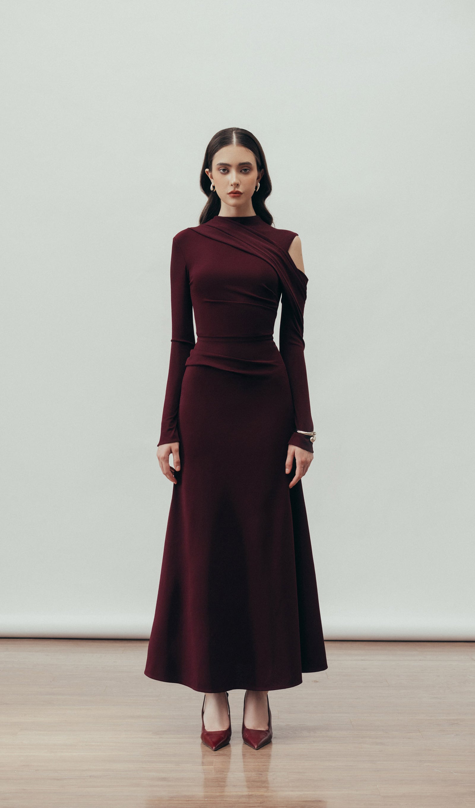 Midikleid in A-Linie mit Blumenmuster und Laternenärmeln