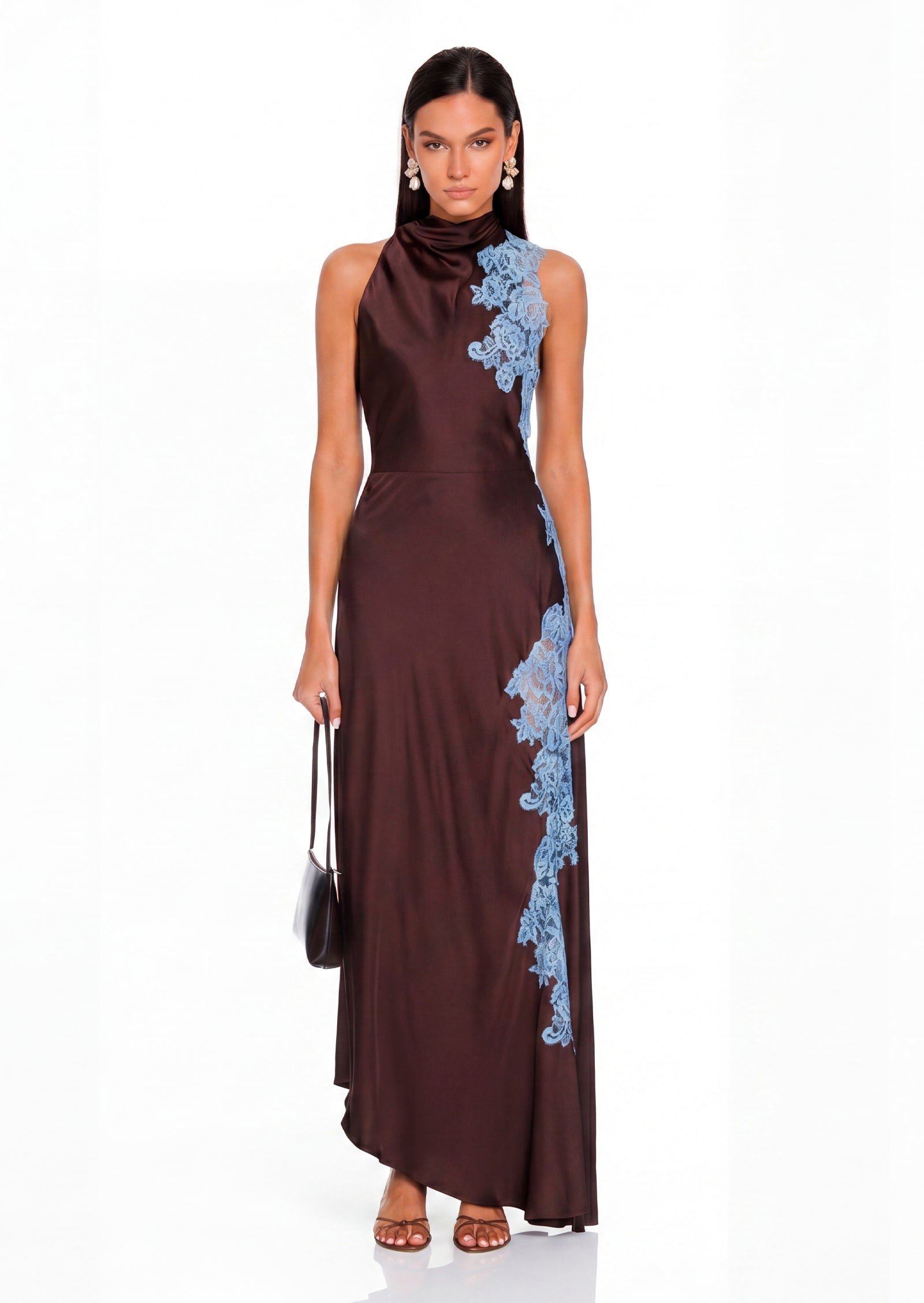 Gianni Asymmetrical Hem Maxi Dress In Coffee