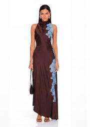 Gianni Asymmetrical Hem Maxi Dress In Coffee