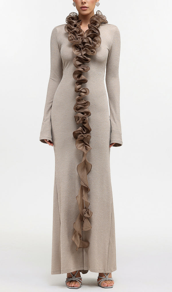 Contour Long Sleeve Ruffle Knit Maxi Dress