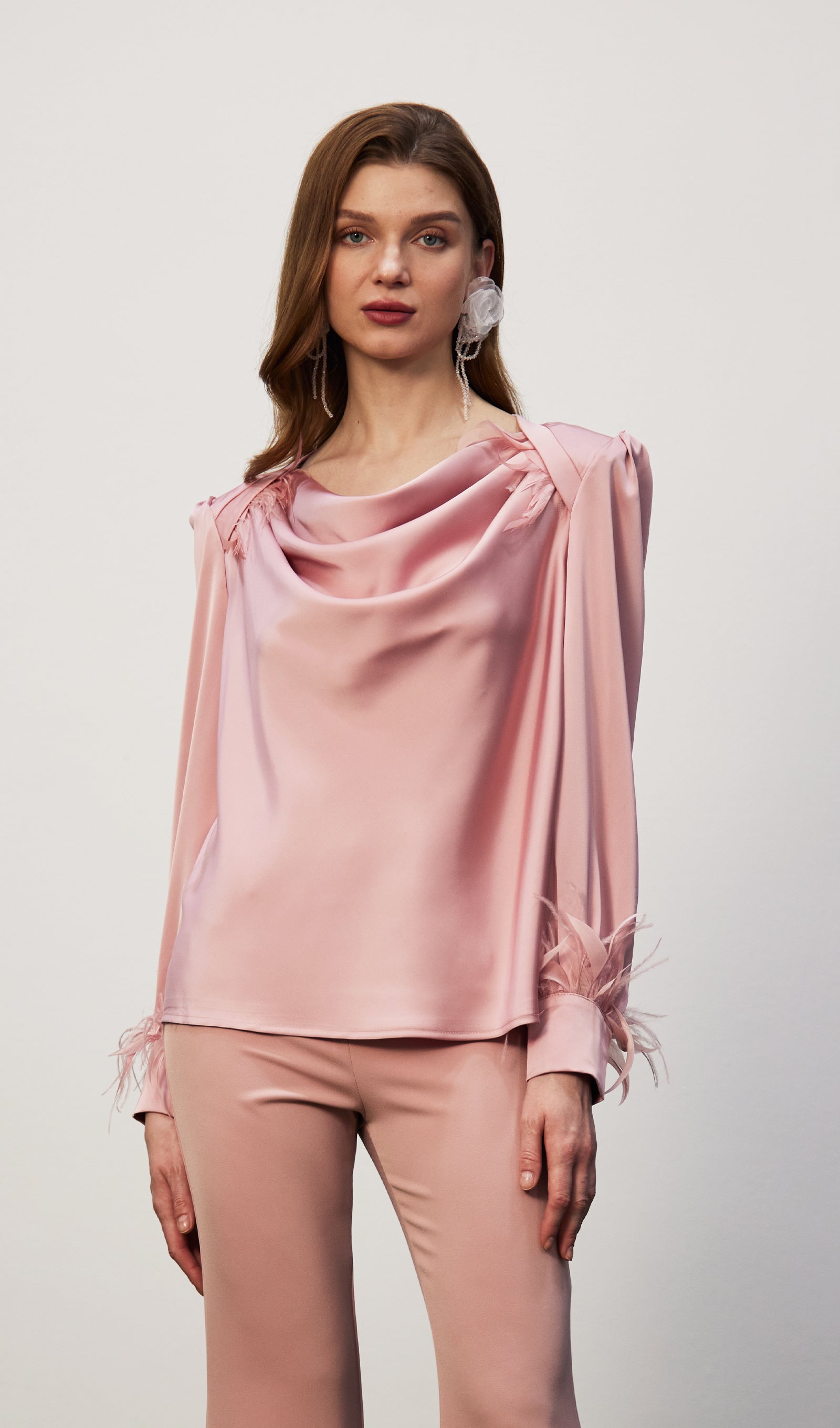 Cowel Neck Satin Blouse Top