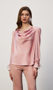 Cowel Neck Satin Blouse Top