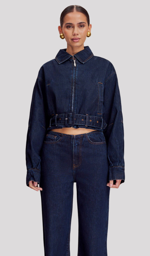 Cropped Denim Jacket In Indigo Blue